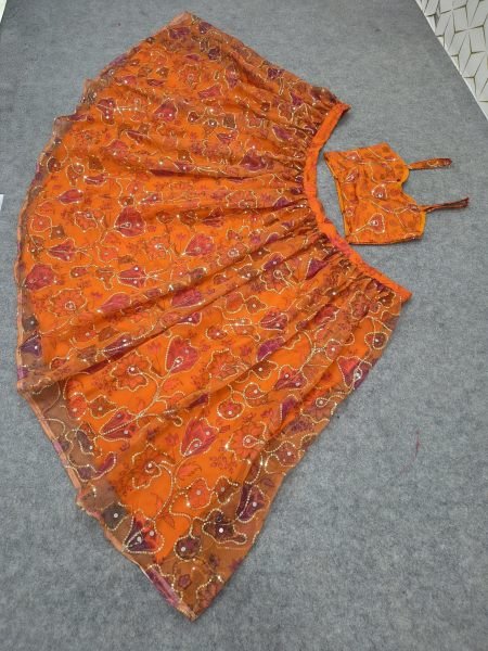 Orange Party Wear Taby Silk Lehenga Choli with Real Mirror Work at Manufacturer Rate Designer Lehenga Choli