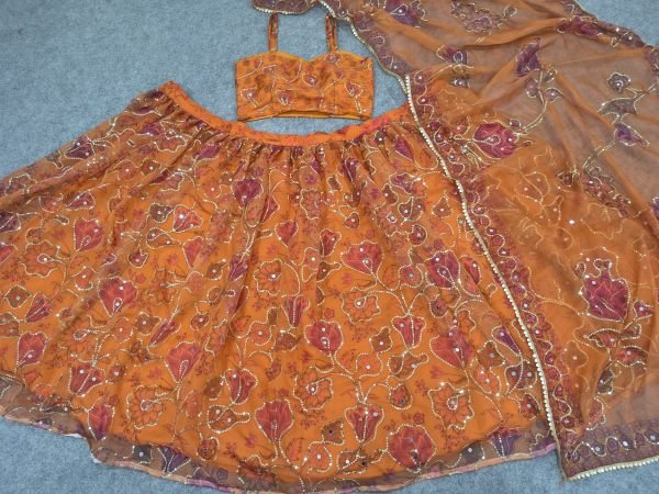 Orange Party Wear Taby Silk Lehenga Choli with Real Mirror Work at Manufacturer Rate Designer Lehenga Choli