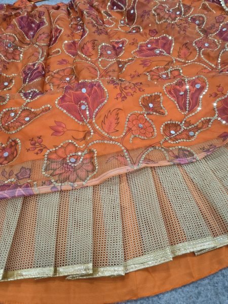 Orange Party Wear Taby Silk Lehenga Choli with Real Mirror Work at Manufacturer Rate Designer Lehenga Choli