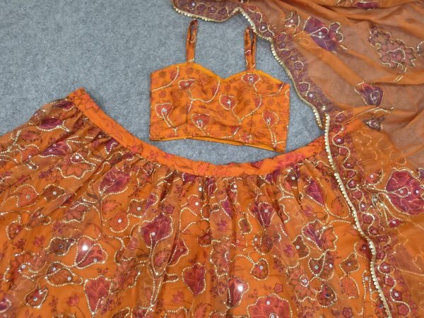 Orange Party Wear Taby Silk Lehenga Choli with Real Mirror Work at Manufacturer Rate Designer Lehenga Choli