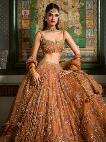Orange Party Wear Taby Silk Lehenga Choli with Real Mirror Work at Manufacturer Rate Designer Lehenga Choli