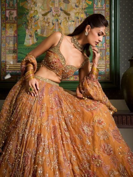 Orange Party Wear Taby Silk Lehenga Choli with Real Mirror Work at Manufacturer Rate Designer Lehenga Choli