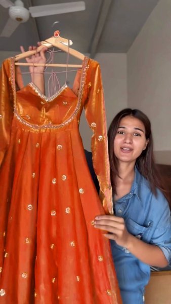 Orange Ready to Wear Fendy Silk Anarkali with Pant and Dupatta for Boutique Buyers Georgette Kurti 