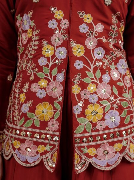 Exclusive Orange Roman Silk Sharara Suit with Sequence Work Dupatta For Party Wear Ready To Wear Collection