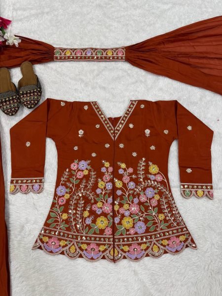 Exclusive Orange Roman Silk Sharara Suit with Sequence Work Dupatta For Party Wear Ready To Wear Collection