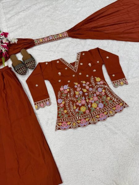 Exclusive Orange Roman Silk Sharara Suit with Sequence Work Dupatta For Party Wear Ready To Wear Collection