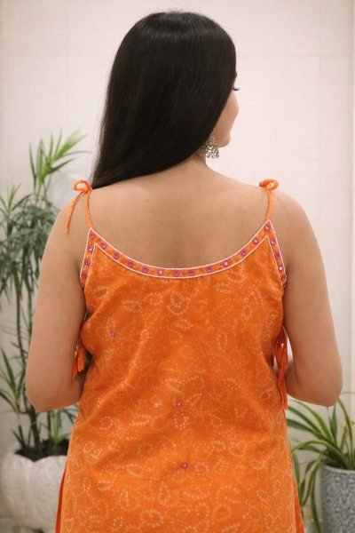 Orange Stylish Sleeveless Kurti Set with Mirror Work at Manufacturer Rate CO ORD Sets