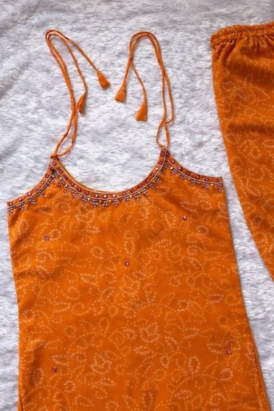 Orange Stylish Sleeveless Kurti Set with Mirror Work at Manufacturer Rate CO ORD Sets