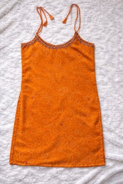 Orange Stylish Sleeveless Kurti Set with Mirror Work at Manufacturer Rate CO ORD Sets