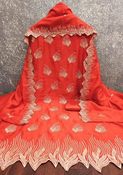 Orange Vichitra Silk Unstitched Dress Material Set Includes a Top And Dupatta Color Set Matching Dress Material Wholesale