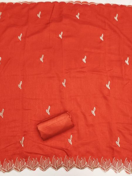 Orange Vichitra Silk Unstitched Dress Material Set Includes a Top And Dupatta Color Set Matching Dress Material Wholesale