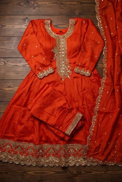 Orange Wedding Wear Silk Suit Set with Rich Embroidery Work at Wholesale Rate Anarakali Gown Wholesale