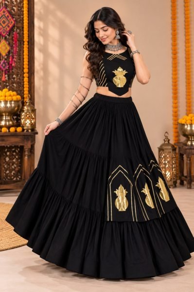Organic Black Designer Pure Rayon Lehenga Choli with Gota Patti Blouse for Navratri Wear Navratri Lehnega Choli