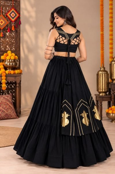 Organic Black Designer Pure Rayon Lehenga Choli with Gota Patti Blouse for Navratri Wear Navratri Lehnega Choli
