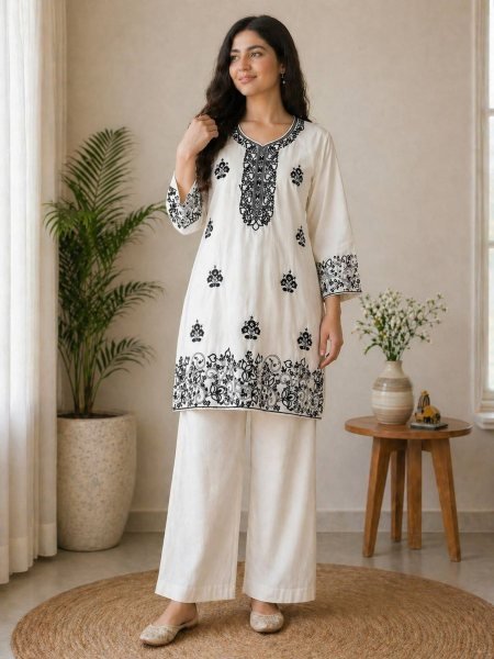 Organic Black Rayon Cotton Top Palazzo Co Ord Set for Festive and Office Wear Kurtis