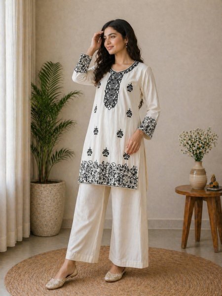 Organic Black Rayon Cotton Top Palazzo Co Ord Set for Festive and Office Wear CO ORD Sets