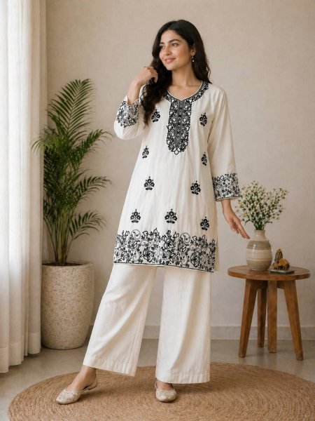 Organic Black Rayon Cotton Top Palazzo Co Ord Set for Festive and Office Wear CO ORD Sets