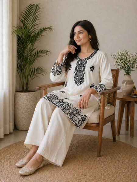 Organic Black Rayon Cotton Top Palazzo Co Ord Set for Festive and Office Wear CO ORD Sets