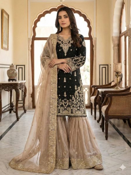 Organic Black Stylish GMY Silk Ethnic Wear with Heavy Embroidery Dupatta Ready To Wear Suit