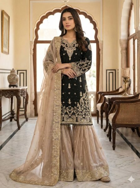 Organic Black Stylish GMY Silk Ethnic Wear with Heavy Embroidery Dupatta Ready To Wear Collection