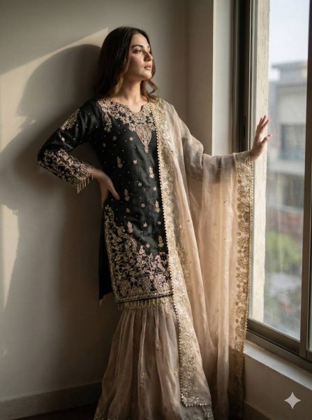 Organic Black Stylish GMY Silk Ethnic Wear with Heavy Embroidery Dupatta Ready To Wear Collection