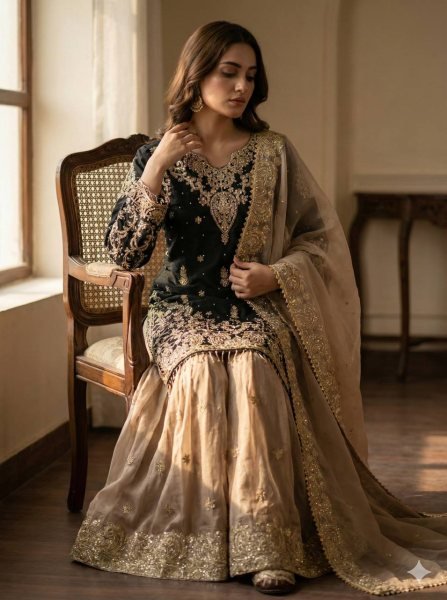 Organic Black Stylish GMY Silk Ethnic Wear with Heavy Embroidery Dupatta Ready To Wear Collection