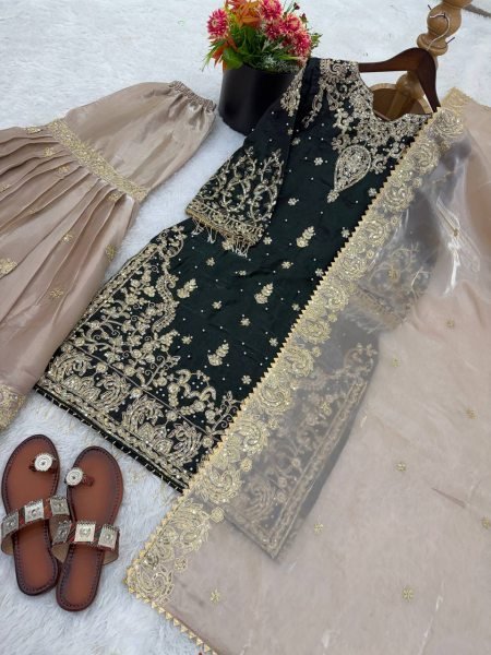 Organic Black Stylish GMY Silk Ethnic Wear with Heavy Embroidery Dupatta Ready To Wear Collection