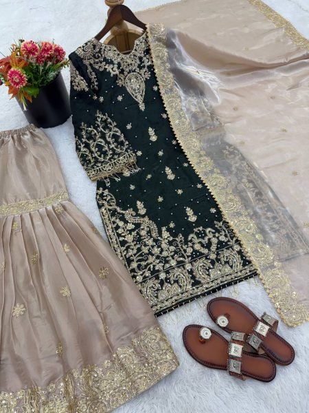 Organic Black Stylish GMY Silk Ethnic Wear with Heavy Embroidery Dupatta Ready To Wear Collection