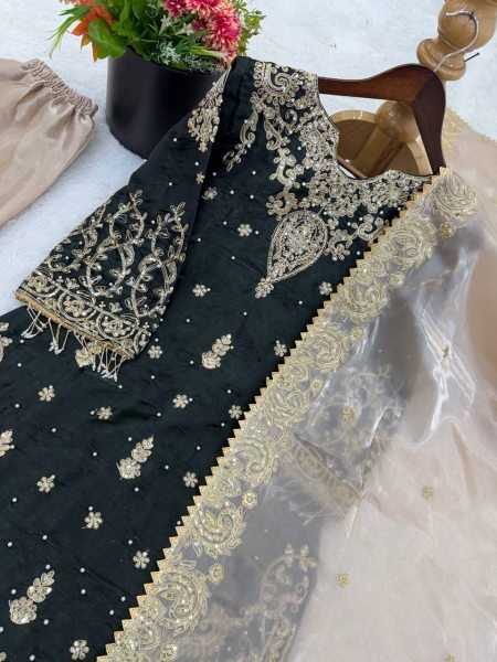 Organic Black Stylish GMY Silk Ethnic Wear with Heavy Embroidery Dupatta Ready To Wear Collection