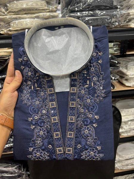 Organic Blue Designer Men Star Silk Kurta Pajama with Sequence Embroidery Work Kurta Pajama Wholesale