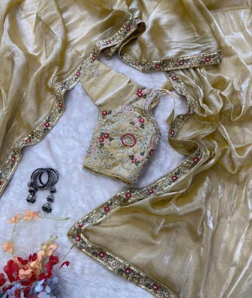 Organic Golden Designer Burberry Silk Saree with Handwork Blouse at Wholesale Rate Designer Wedding Sarees Wholesale
