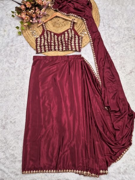 Organic Maroon Designer Ready to Wear Crepe Silk Saree with Multi Thread Embroidery Ready To Wear Saree 