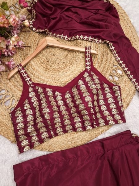 Organic Maroon Designer Ready to Wear Crepe Silk Saree with Multi Thread Embroidery Ready To Wear Saree 