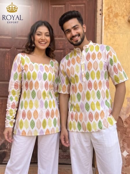 Organic Multicolor Diwali Special Matching Couple Clothing Set