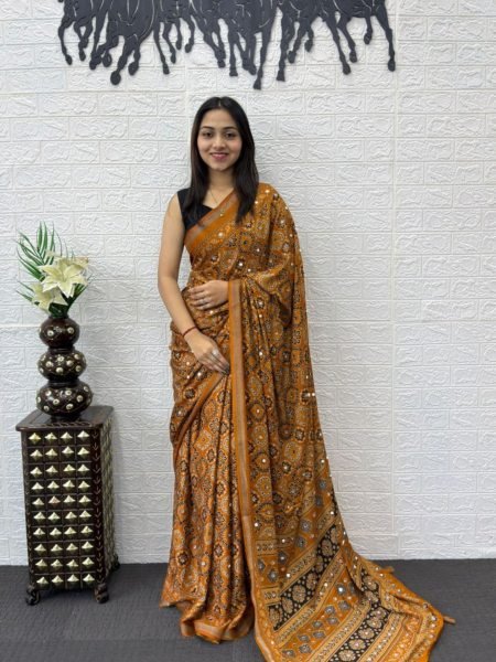 Organic Mustered Yellow Cotton Saree with Real Mirror Work for Women Ethnic Collection Sarees 