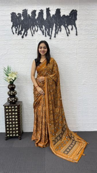 Organic Mustered Yellow Cotton Saree with Real Mirror Work for Women Ethnic Collection Printed Cotton Sarees Wholesale