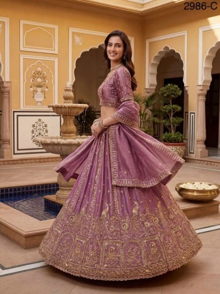 Organic Pink Fendi Silk Lehenga Choli with Peacock Handwork for Bridal Wear  Lehenga