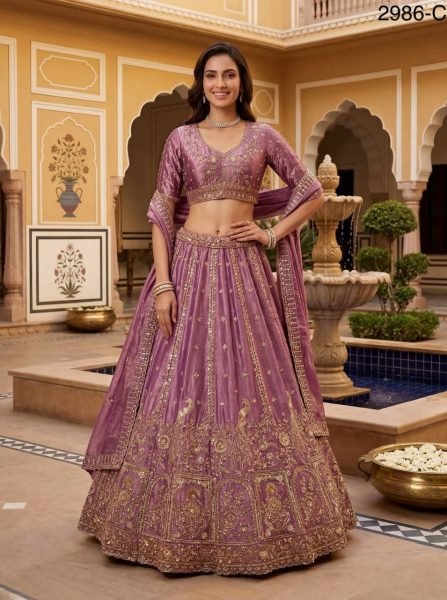 Organic Pink Fendi Silk Lehenga Choli with Peacock Handwork for Bridal Wear Bridal Lehenga Choli