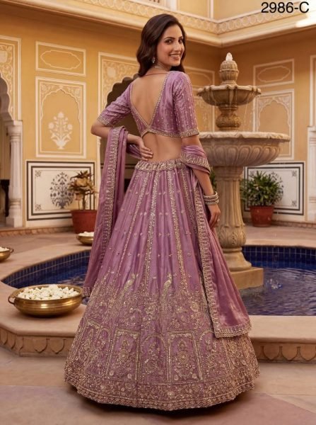 Organic Pink Fendi Silk Lehenga Choli with Peacock Handwork for Bridal Wear Bridal Lehenga Choli
