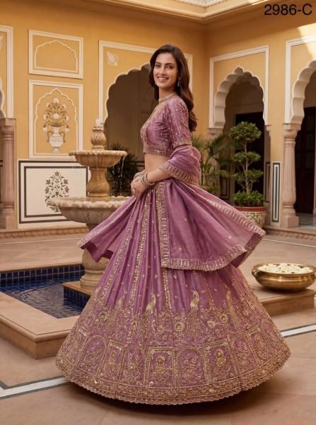 Organic Pink Fendi Silk Lehenga Choli with Peacock Handwork for Bridal Wear Bridal Lehenga Choli