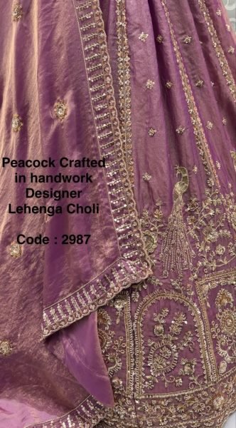 Organic Pink Fendi Silk Lehenga Choli with Peacock Handwork for Bridal Wear Bridal Lehenga Choli
