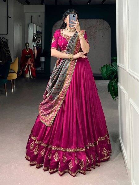 Organic Pink Wedding Wear Lehenga with Can Can Flair at Manufacturer Price 