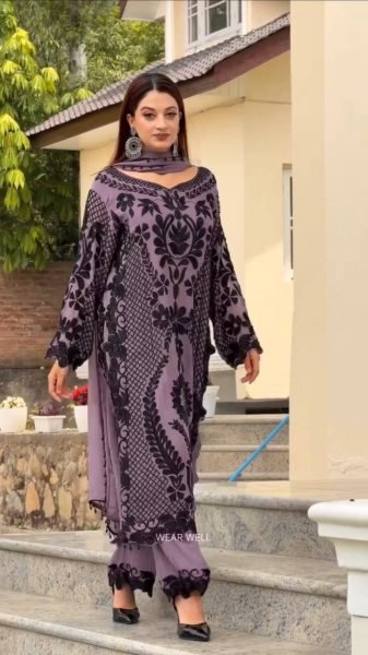 Organic Purple Georgette Pakistani Suits Set With Chain Work On Front Side At Wholesale Rate Ready To Wear Collection