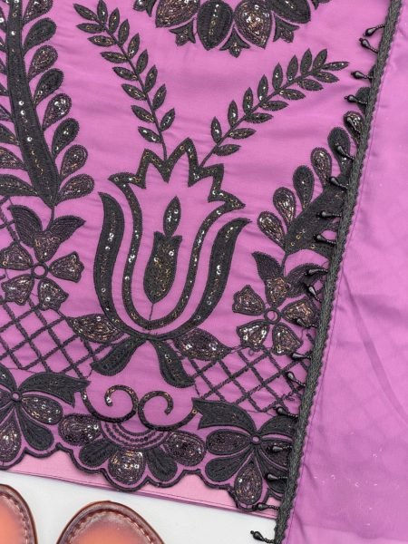 Organic Purple Georgette Pakistani Suits Set With Chain Work On Front Side At Wholesale Rate Ready To Wear Collection