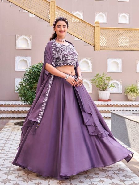 Organic Purple Heavy Work Lehenga with Beads Embroidery for Special Occasions  Lehenga
