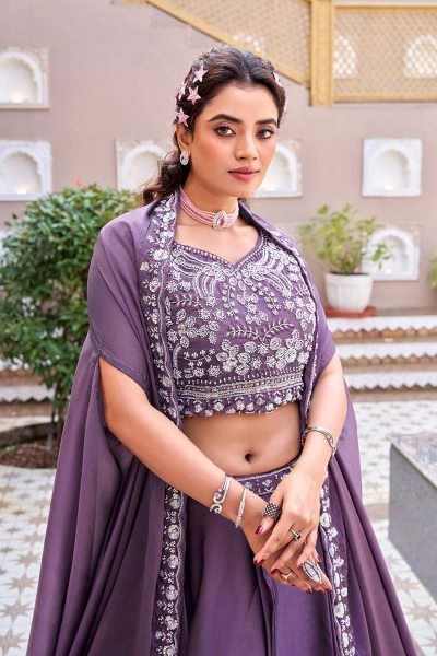 Organic Purple Heavy Work Lehenga with Beads Embroidery for Special Occasions Bridal Lehenga Choli