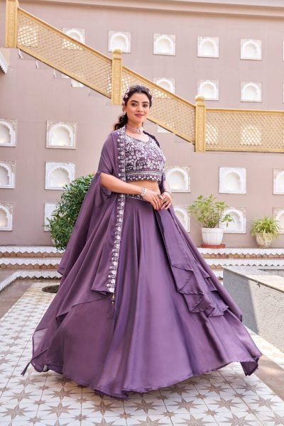 Organic Purple Heavy Work Lehenga with Beads Embroidery for Special Occasions Bridal Lehenga Choli