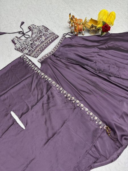 Organic Purple Heavy Work Lehenga with Beads Embroidery for Special Occasions Bridal Lehenga Choli