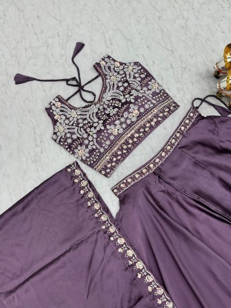 Organic Purple Heavy Work Lehenga with Beads Embroidery for Special Occasions Bridal Lehenga Choli