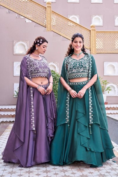 Organic Purple Heavy Work Lehenga with Beads Embroidery for Special Occasions Bridal Lehenga Choli